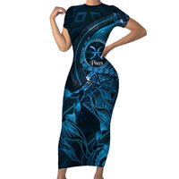 Personalised Polynesia Zodiac Pisces Short Sleeve Bodycon Dress Galaxy Polynesian Pattern Chest Tattoo Style