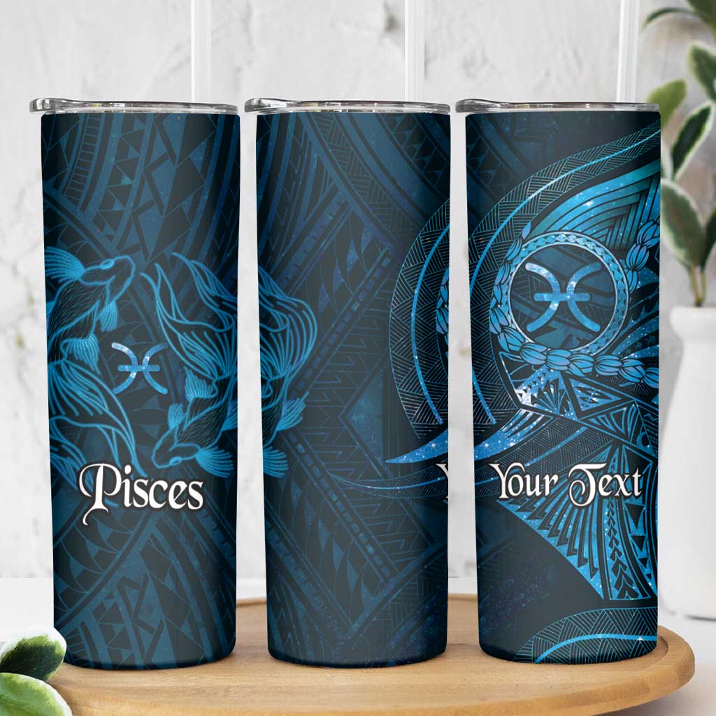 Personalised Polynesia Zodiac Pisces Skinny Tumbler Galaxy Polynesian Pattern Chest Tattoo Style