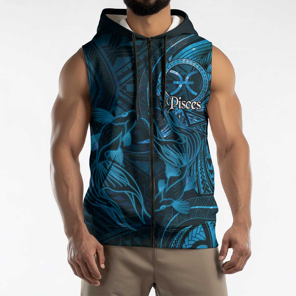 Personalised Polynesia Zodiac Pisces Sleeveless Zip Hoodie Galaxy Polynesian Pattern Chest Tattoo Style