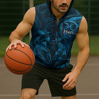 Personalised Polynesia Zodiac Pisces Sleeveless Zip Hoodie Galaxy Polynesian Pattern Chest Tattoo Style