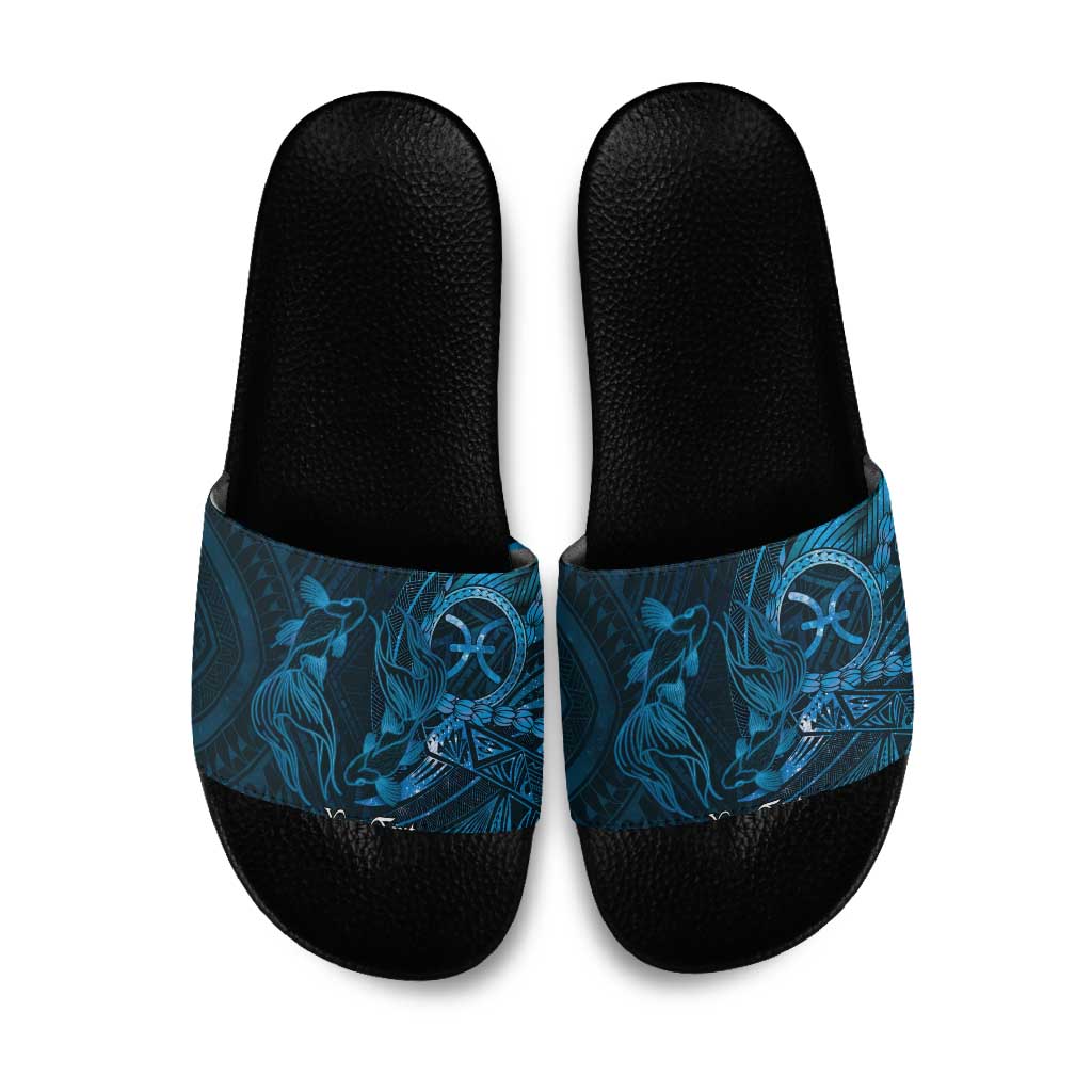 Personalised Polynesia Zodiac Pisces Slide Sandals Galaxy Polynesian Pattern Chest Tattoo Style