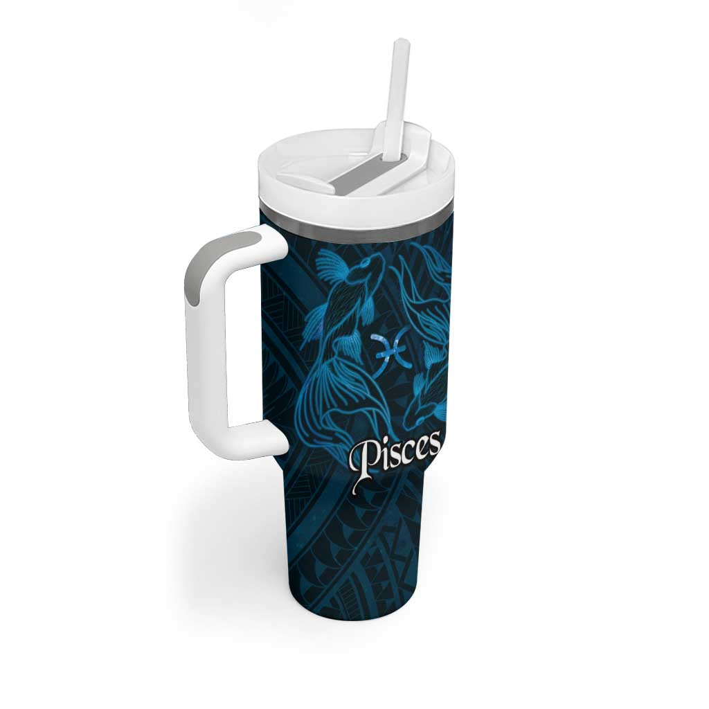 Personalised Polynesia Zodiac Pisces Tumbler With Handle Galaxy Polynesian Pattern Chest Tattoo Style