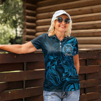 Personalised Polynesia Zodiac Pisces Women Polo Shirt Galaxy Polynesian Pattern Chest Tattoo Style