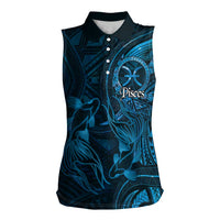 Personalised Polynesia Zodiac Pisces Women Sleeveless Polo Shirt Galaxy Polynesian Pattern Chest Tattoo Style