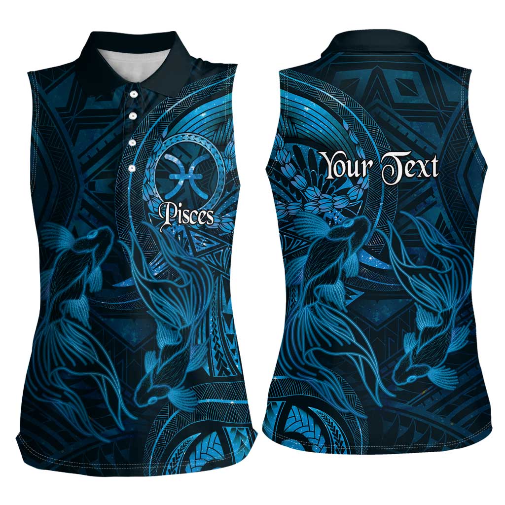 Personalised Polynesia Zodiac Pisces Women Sleeveless Polo Shirt Galaxy Polynesian Pattern Chest Tattoo Style