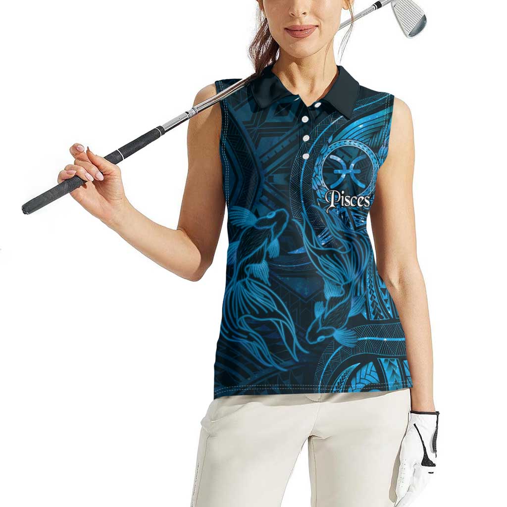 Personalised Polynesia Zodiac Pisces Women Sleeveless Polo Shirt Galaxy Polynesian Pattern Chest Tattoo Style