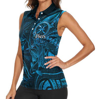 Personalised Polynesia Zodiac Pisces Women Sleeveless Polo Shirt Galaxy Polynesian Pattern Chest Tattoo Style