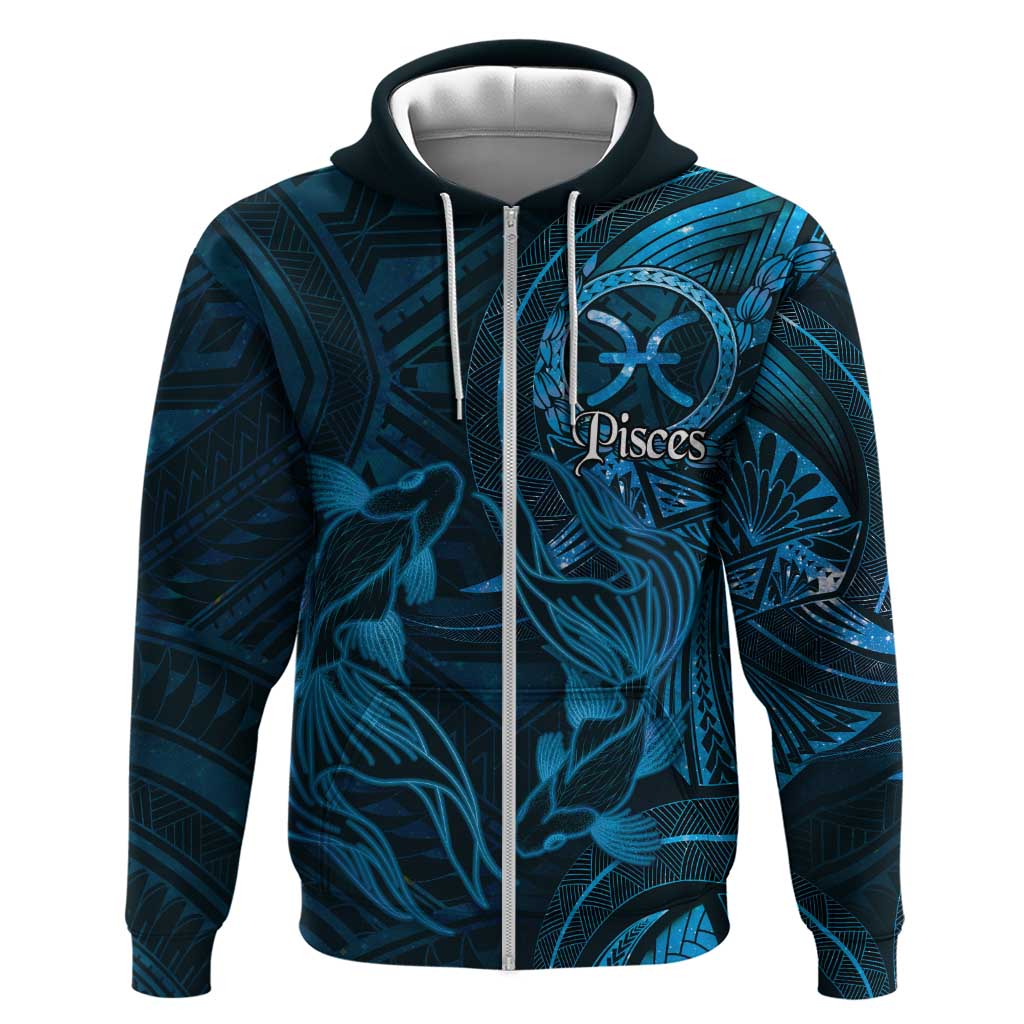 Personalised Polynesia Zodiac Pisces Zip Hoodie Galaxy Polynesian Pattern Chest Tattoo Style
