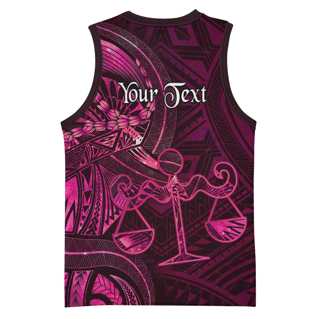 Personalised Polynesia Zodiac Libra Basketball Jersey Galaxy Polynesian Pattern Chest Tattoo Style
