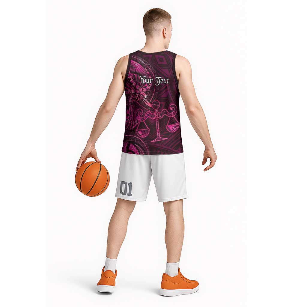 Personalised Polynesia Zodiac Libra Basketball Jersey Galaxy Polynesian Pattern Chest Tattoo Style