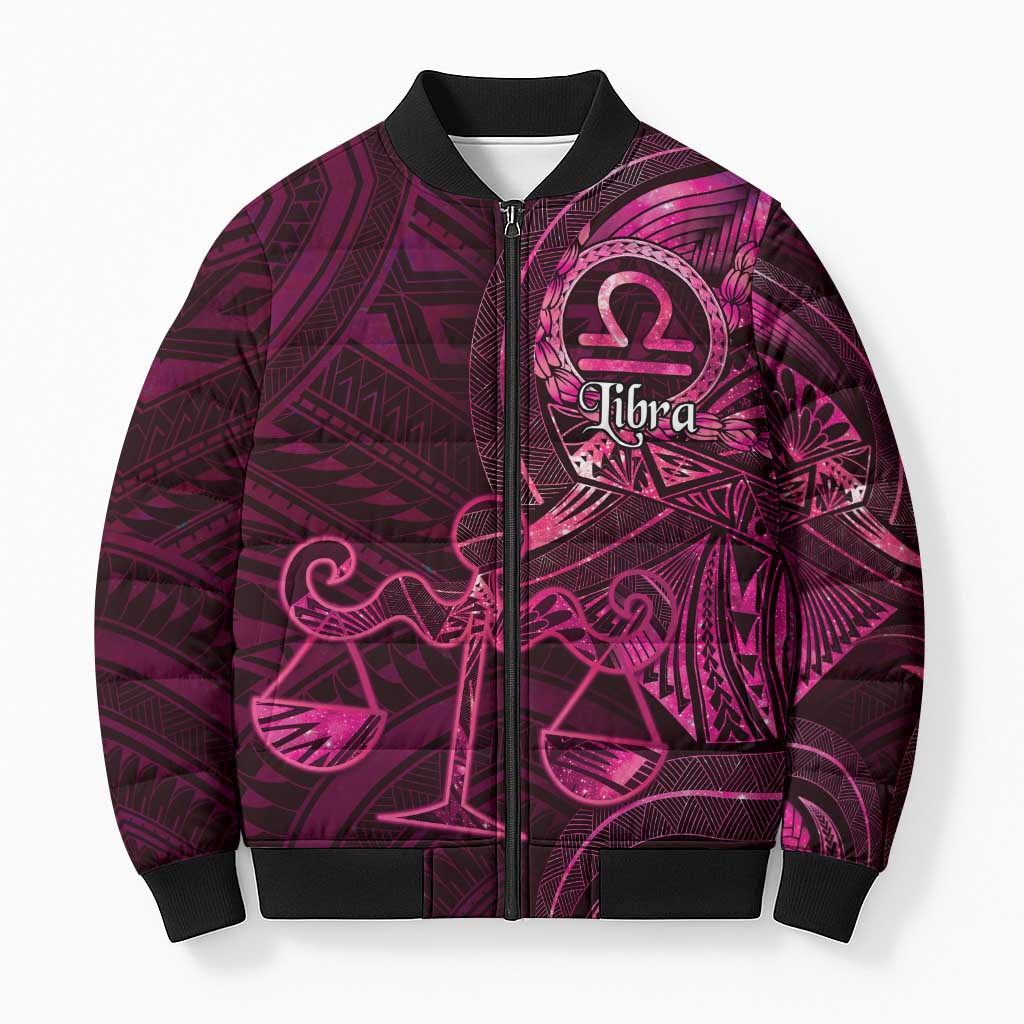 Personalised Polynesia Zodiac Libra Bomber Puffer Jacket Galaxy Polynesian Pattern Chest Tattoo Style