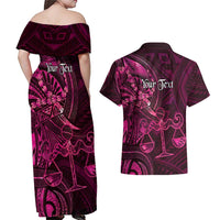 Personalised Polynesia Zodiac Libra Couples Matching Off Shoulder Maxi Dress and Hawaiian Shirt Galaxy Polynesian Pattern Chest Tattoo Style