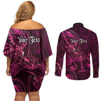 Personalised Polynesia Zodiac Libra Couples Matching Off Shoulder Short Dress and Long Sleeve Button Shirt Galaxy Polynesian Pattern Chest Tattoo Style