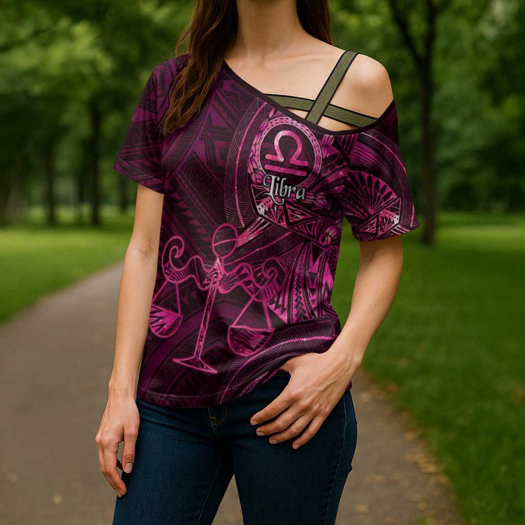 Personalised Polynesia Zodiac Libra Cross Shoulder Shirt Galaxy Polynesian Pattern Chest Tattoo Style