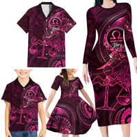 Personalised Polynesia Zodiac Libra Family Matching Long Sleeve Bodycon Dress and Hawaiian Shirt Galaxy Polynesian Pattern Chest Tattoo Style