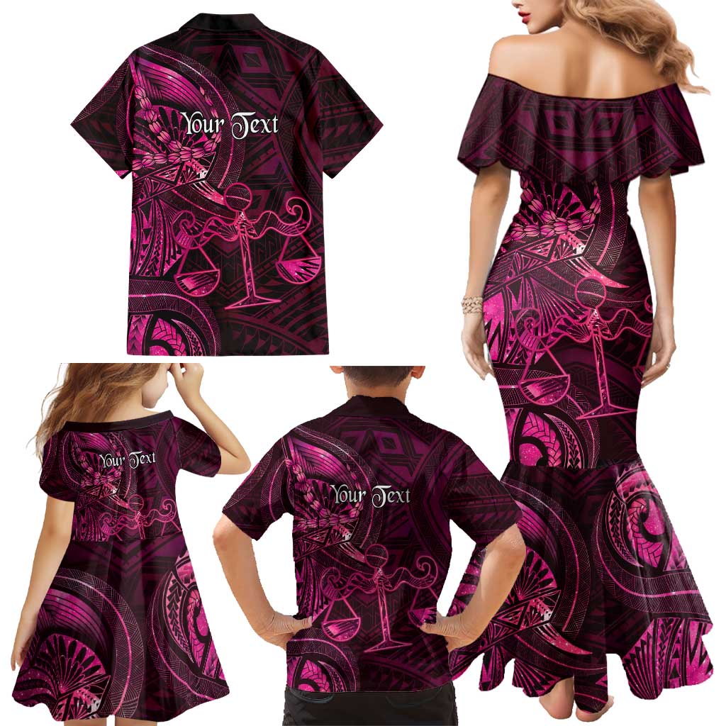 Personalised Polynesia Zodiac Libra Family Matching Mermaid Dress and Hawaiian Shirt Galaxy Polynesian Pattern Chest Tattoo Style