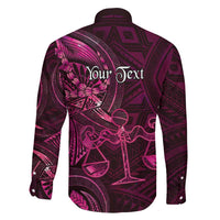 Personalised Polynesia Zodiac Libra Family Matching Off The Shoulder Long Sleeve Dress and Hawaiian Shirt Galaxy Polynesian Pattern Chest Tattoo Style