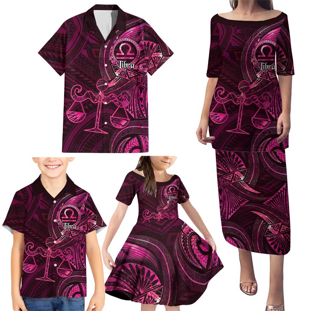 Personalised Polynesia Zodiac Libra Family Matching Puletasi and Hawaiian Shirt Galaxy Polynesian Pattern Chest Tattoo Style