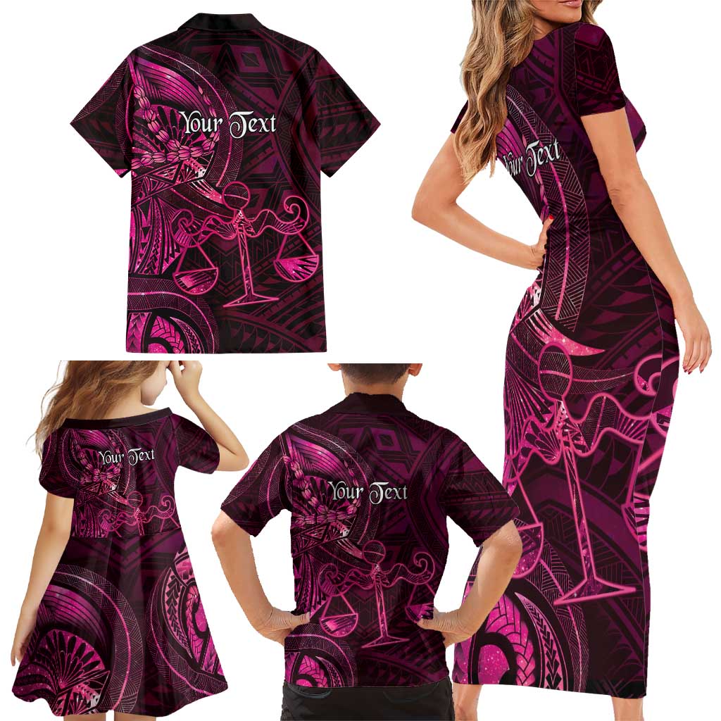 Personalised Polynesia Zodiac Libra Family Matching Short Sleeve Bodycon Dress and Hawaiian Shirt Galaxy Polynesian Pattern Chest Tattoo Style