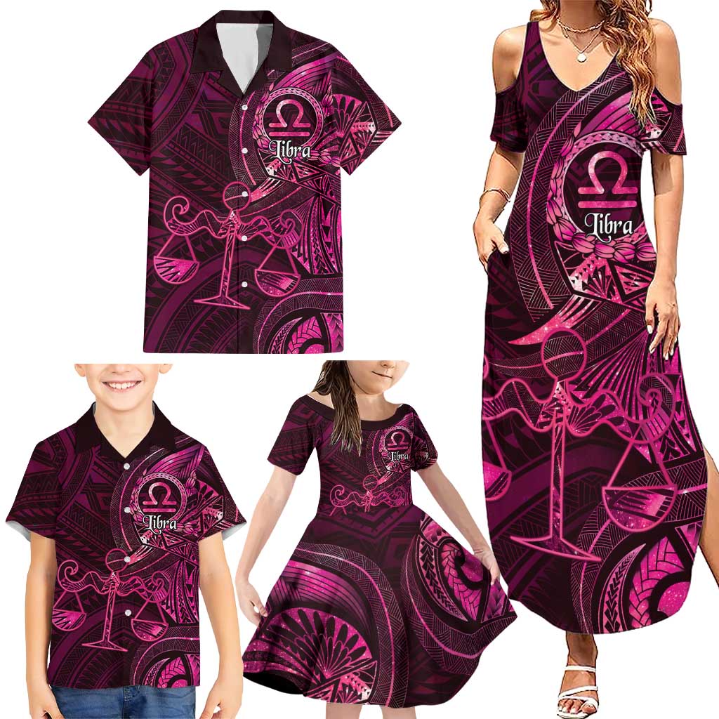 Personalised Polynesia Zodiac Libra Family Matching Summer Maxi Dress and Hawaiian Shirt Galaxy Polynesian Pattern Chest Tattoo Style