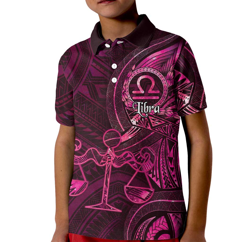 Personalised Polynesia Zodiac Libra Kid Polo Shirt Galaxy Polynesian Pattern Chest Tattoo Style