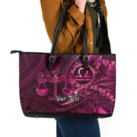 Personalised Polynesia Zodiac Libra Leather Tote Bag Galaxy Polynesian Pattern Chest Tattoo Style
