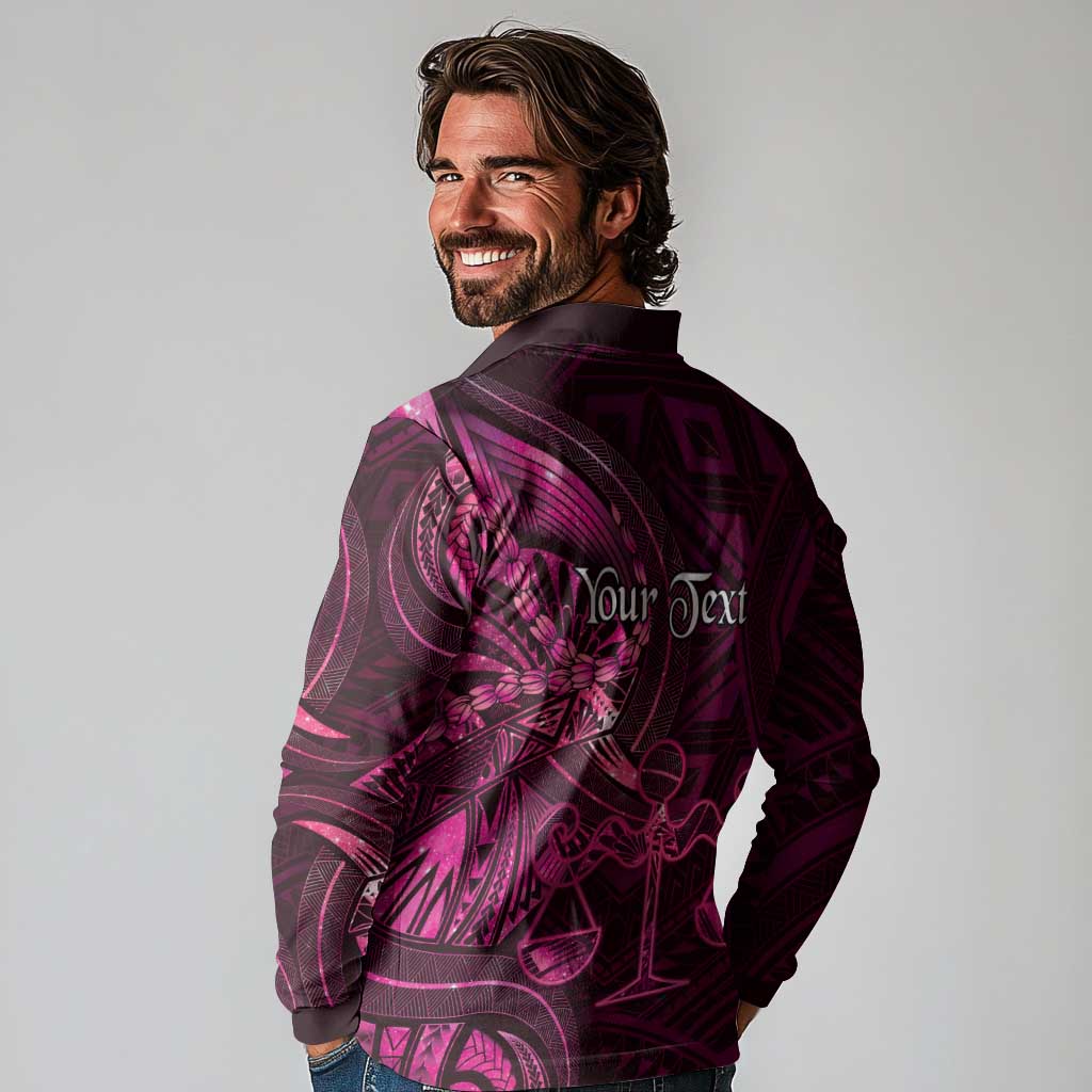 Personalised Polynesia Zodiac Libra Long Sleeve Polo Shirt Galaxy Polynesian Pattern Chest Tattoo Style