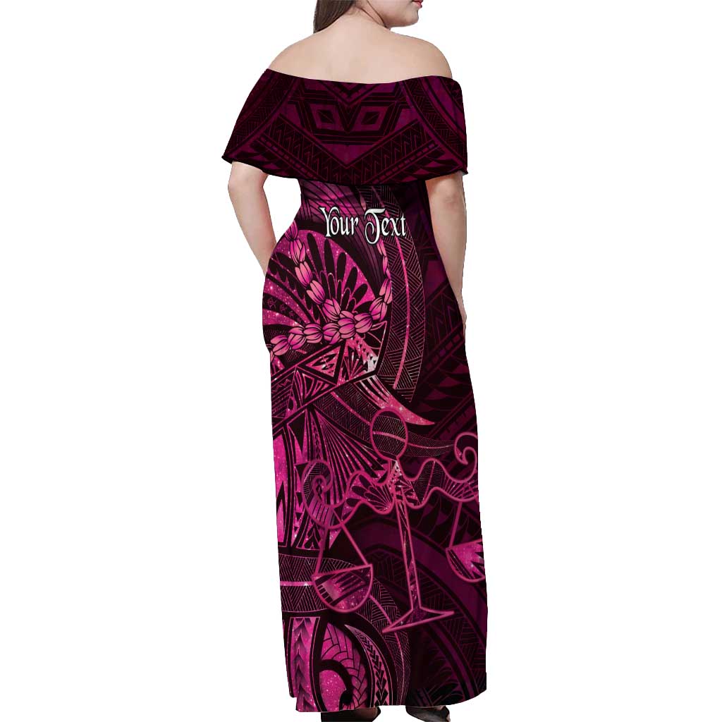 Personalised Polynesia Zodiac Libra Off Shoulder Maxi Dress Galaxy Polynesian Pattern Chest Tattoo Style