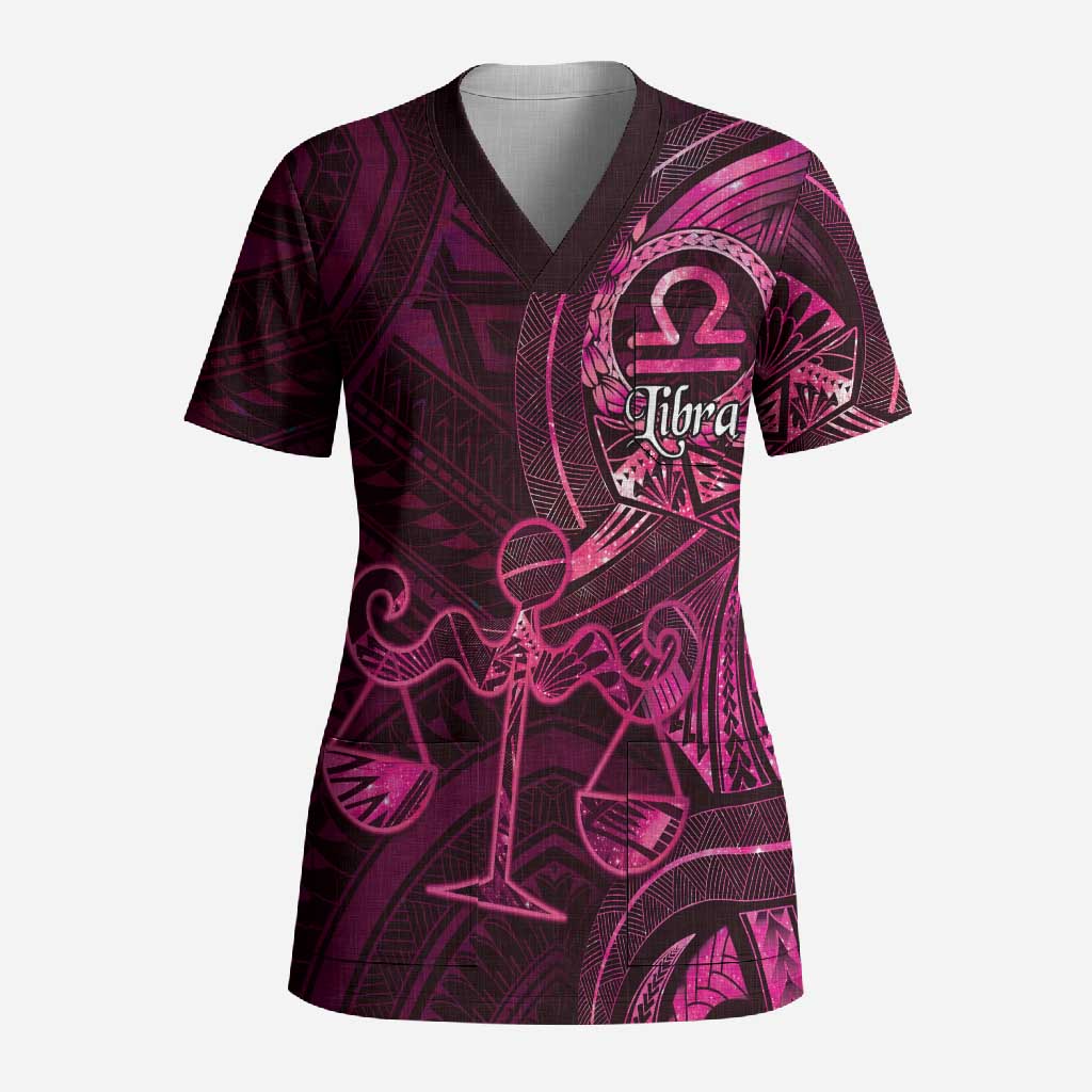 Personalised Polynesia Zodiac Libra Scrub Top Galaxy Polynesian Pattern Chest Tattoo Style