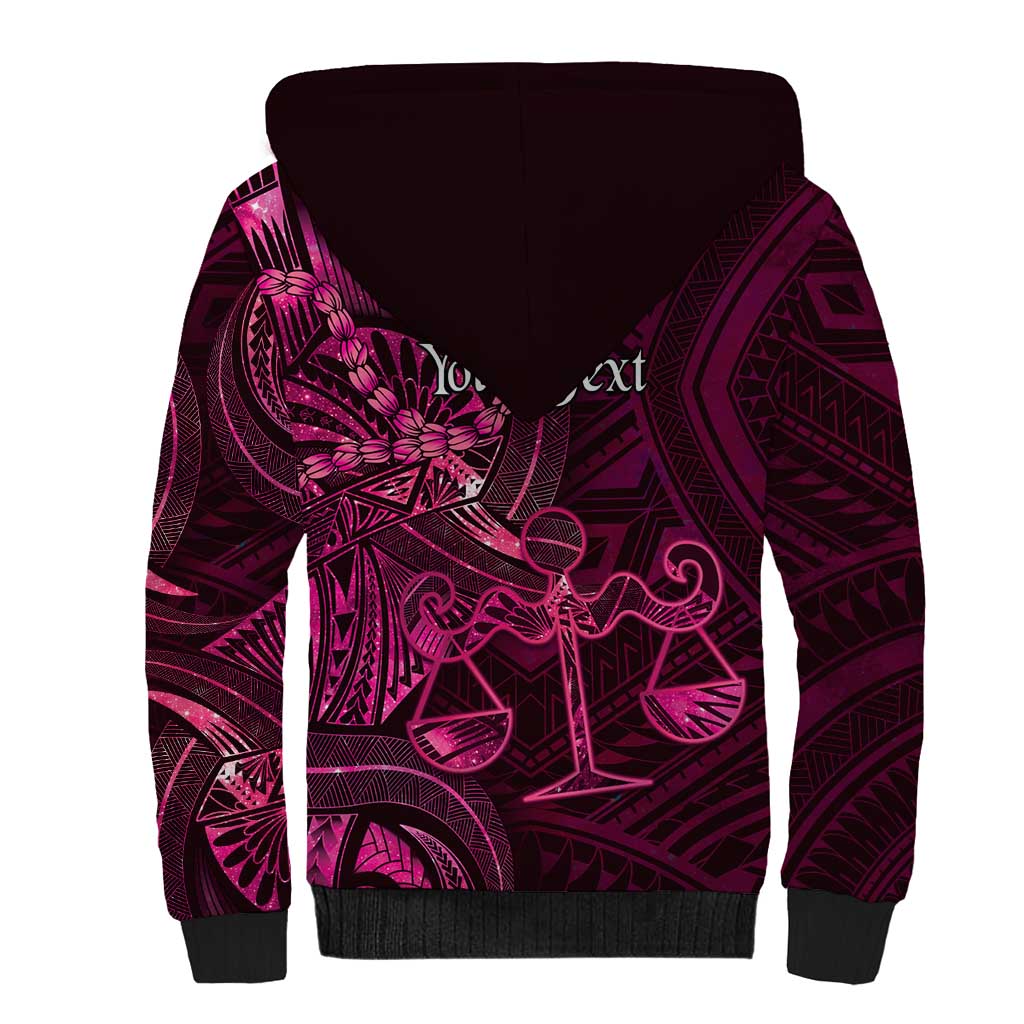 Personalised Polynesia Zodiac Libra Sherpa Hoodie Galaxy Polynesian Pattern Chest Tattoo Style