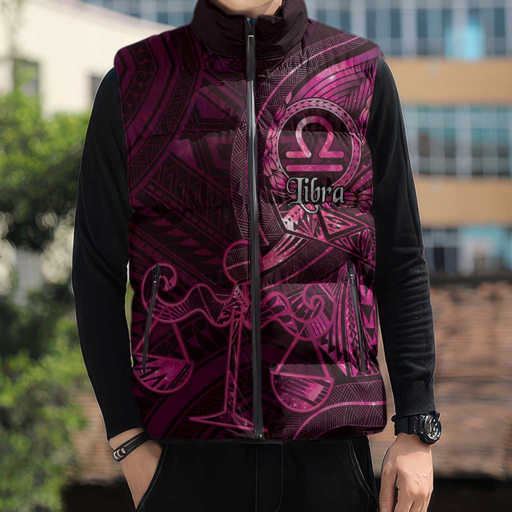 Personalised Polynesia Zodiac Libra Sleeveless Puffer Jacket Galaxy Polynesian Pattern Chest Tattoo Style