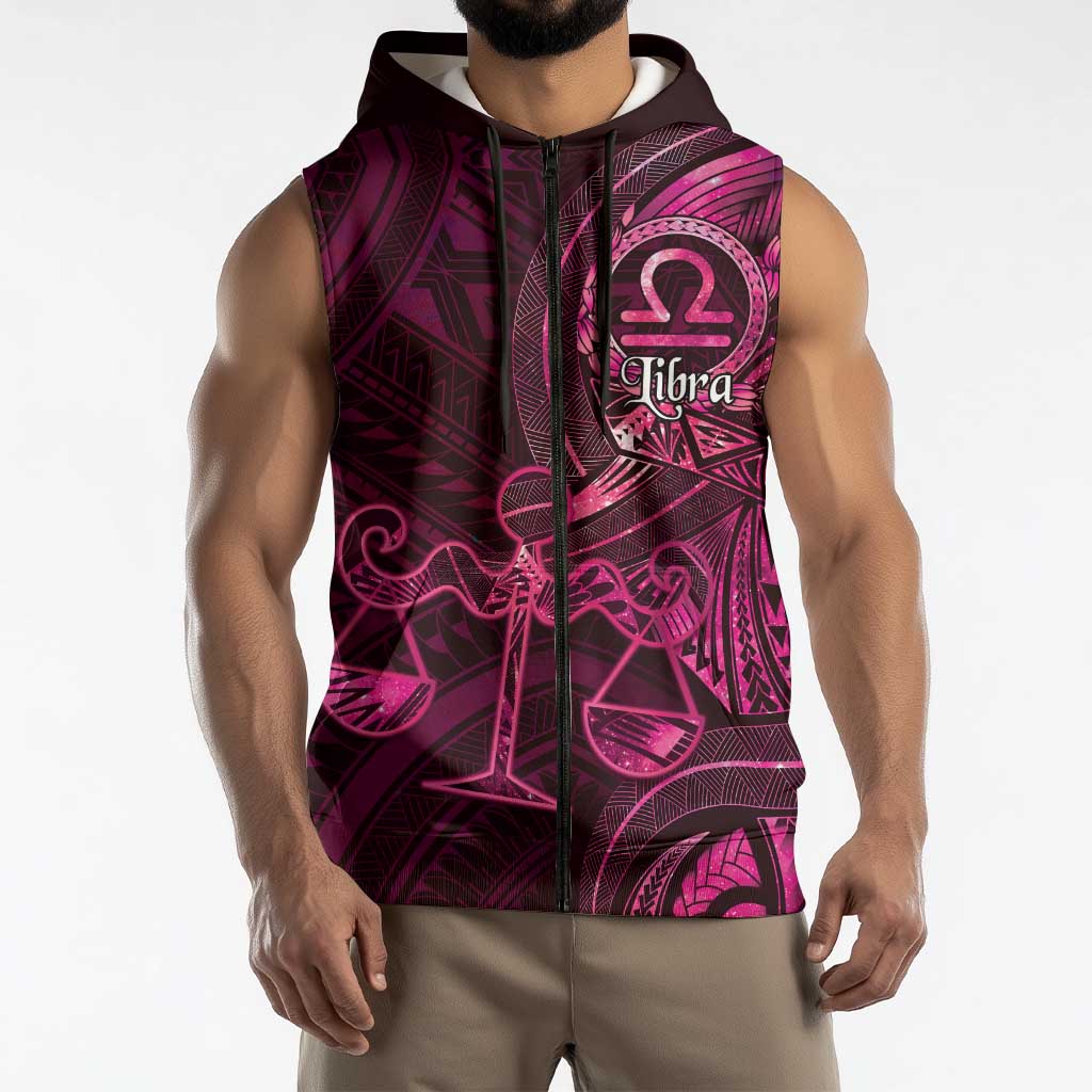 Personalised Polynesia Zodiac Libra Sleeveless Zip Hoodie Galaxy Polynesian Pattern Chest Tattoo Style