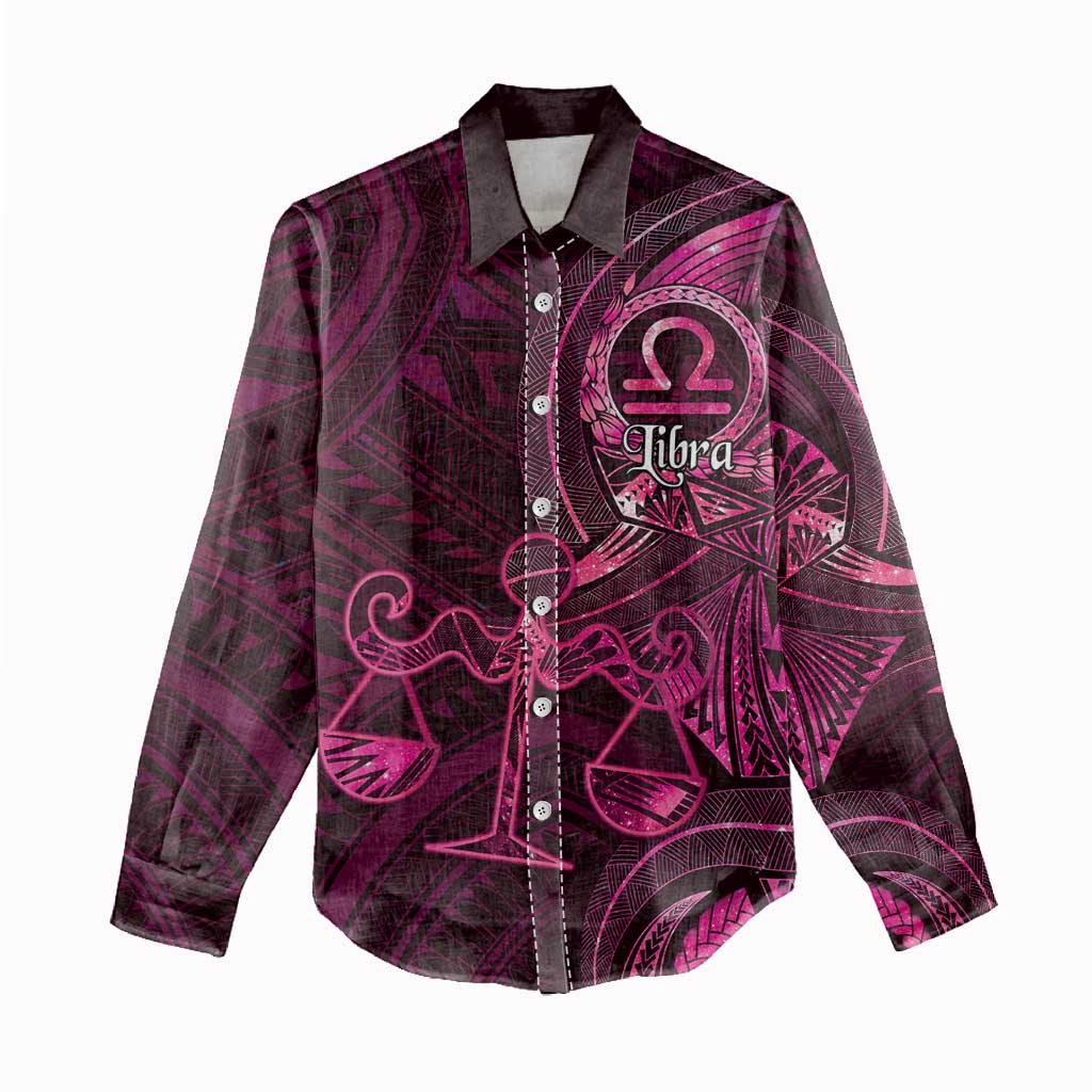 Personalised Polynesia Zodiac Libra Women Casual Shirt Galaxy Polynesian Pattern Chest Tattoo Style