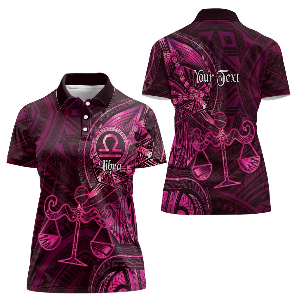Personalised Polynesia Zodiac Libra Women Polo Shirt Galaxy Polynesian Pattern Chest Tattoo Style