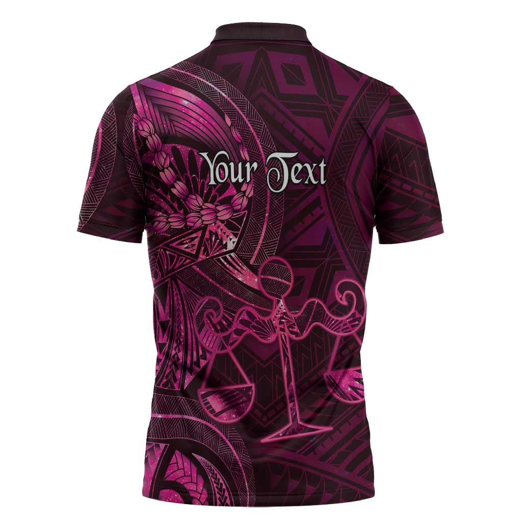 Personalised Polynesia Zodiac Libra Zipper Polo Shirt Galaxy Polynesian Pattern Chest Tattoo Style