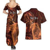 Personalised Polynesia Zodiac Leo Couples Matching Summer Maxi Dress and Hawaiian Shirt Galaxy Polynesian Pattern Chest Tattoo Style