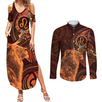 Personalised Polynesia Zodiac Leo Couples Matching Summer Maxi Dress and Long Sleeve Button Shirt Galaxy Polynesian Pattern Chest Tattoo Style