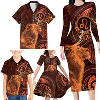 Personalised Polynesia Zodiac Leo Family Matching Long Sleeve Bodycon Dress and Hawaiian Shirt Galaxy Polynesian Pattern Chest Tattoo Style