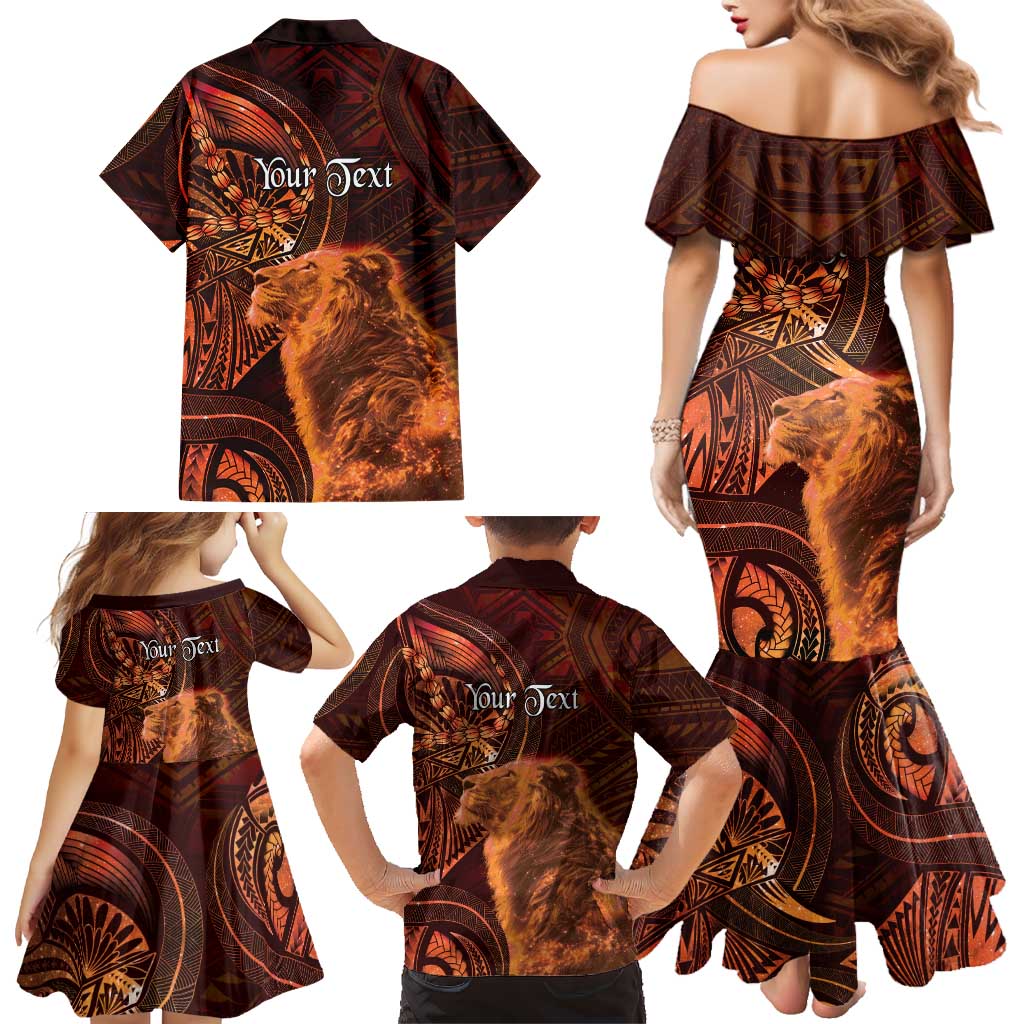 Personalised Polynesia Zodiac Leo Family Matching Mermaid Dress and Hawaiian Shirt Galaxy Polynesian Pattern Chest Tattoo Style