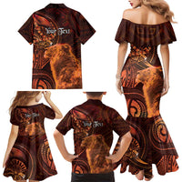 Personalised Polynesia Zodiac Leo Family Matching Mermaid Dress and Hawaiian Shirt Galaxy Polynesian Pattern Chest Tattoo Style