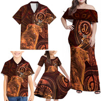 Personalised Polynesia Zodiac Leo Family Matching Off Shoulder Maxi Dress and Hawaiian Shirt Galaxy Polynesian Pattern Chest Tattoo Style