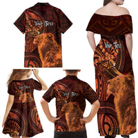 Personalised Polynesia Zodiac Leo Family Matching Off Shoulder Maxi Dress and Hawaiian Shirt Galaxy Polynesian Pattern Chest Tattoo Style