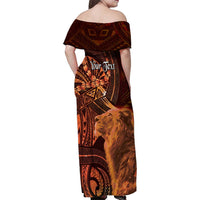 Personalised Polynesia Zodiac Leo Family Matching Off Shoulder Maxi Dress and Hawaiian Shirt Galaxy Polynesian Pattern Chest Tattoo Style