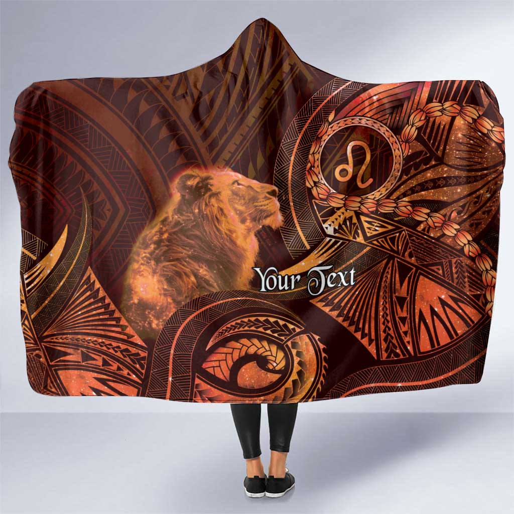 Personalised Polynesia Zodiac Leo Hooded Blanket Galaxy Polynesian Pattern Chest Tattoo Style