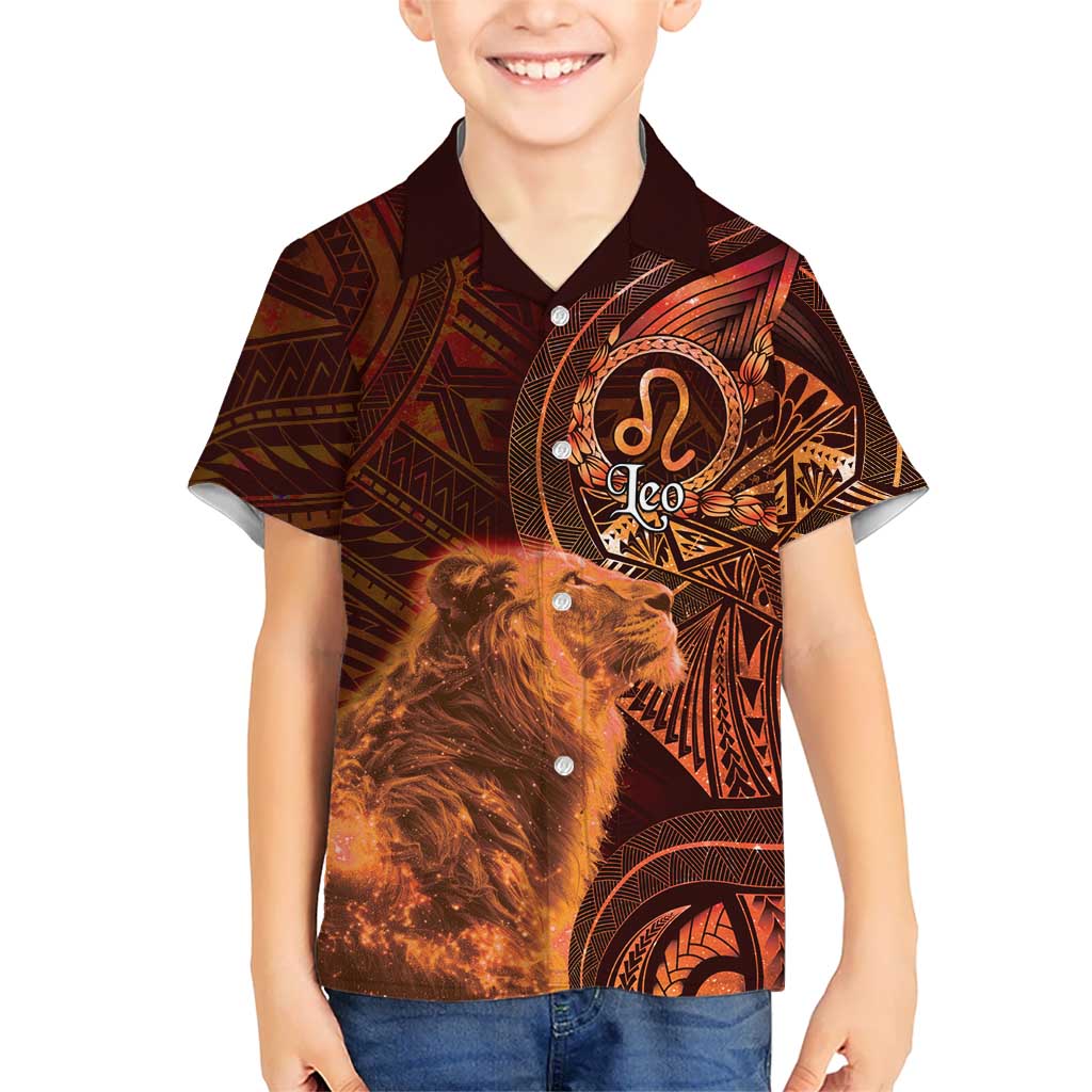 Personalised Polynesia Zodiac Leo Kid Hawaiian Shirt Galaxy Polynesian Pattern Chest Tattoo Style