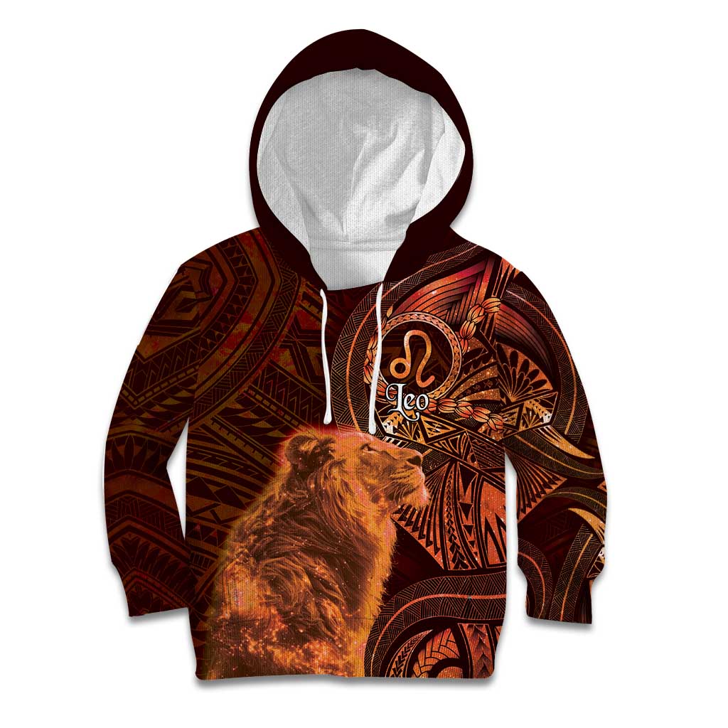 Personalised Polynesia Zodiac Leo Kid Hoodie Galaxy Polynesian Pattern Chest Tattoo Style