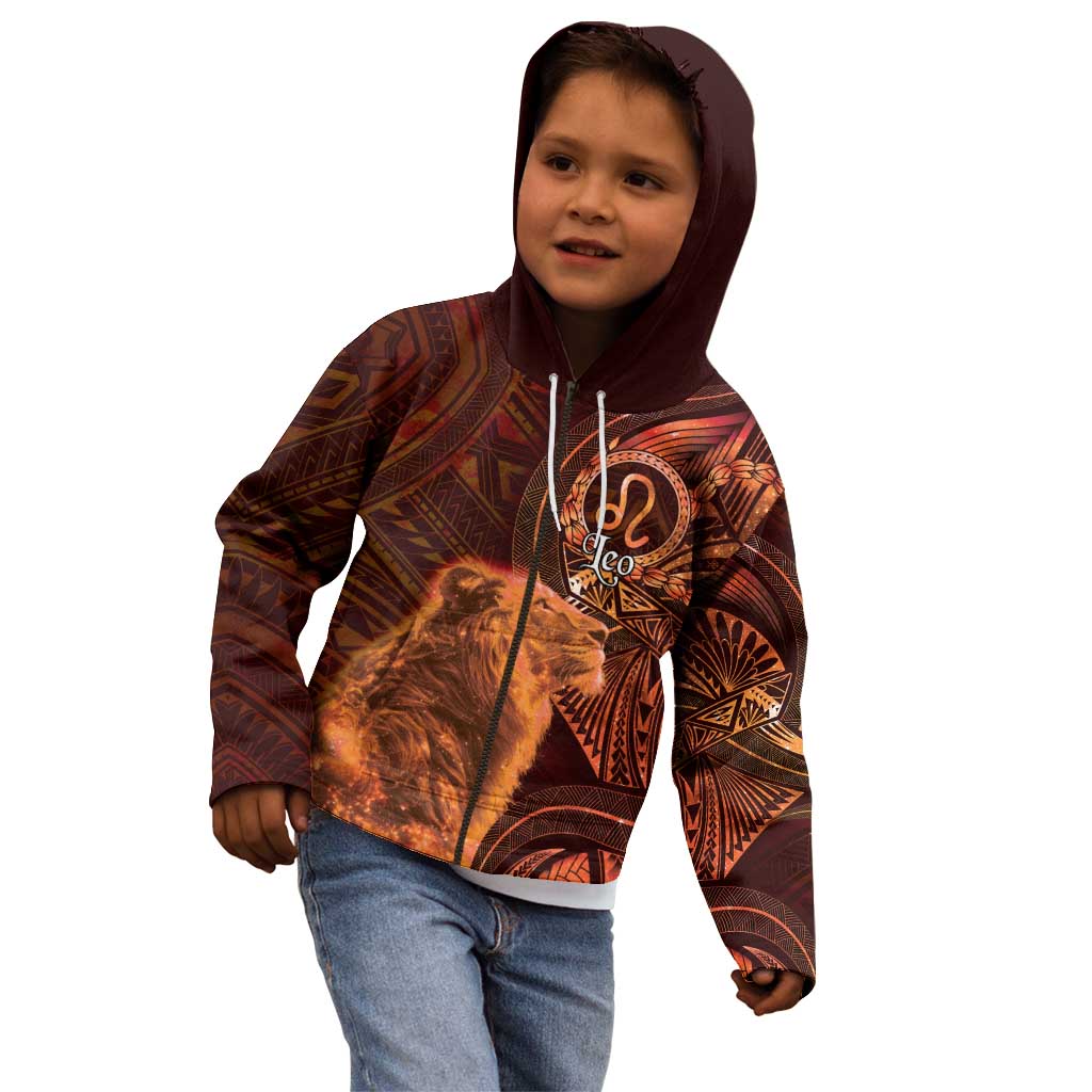 Personalised Polynesia Zodiac Leo Kid Hoodie Galaxy Polynesian Pattern Chest Tattoo Style