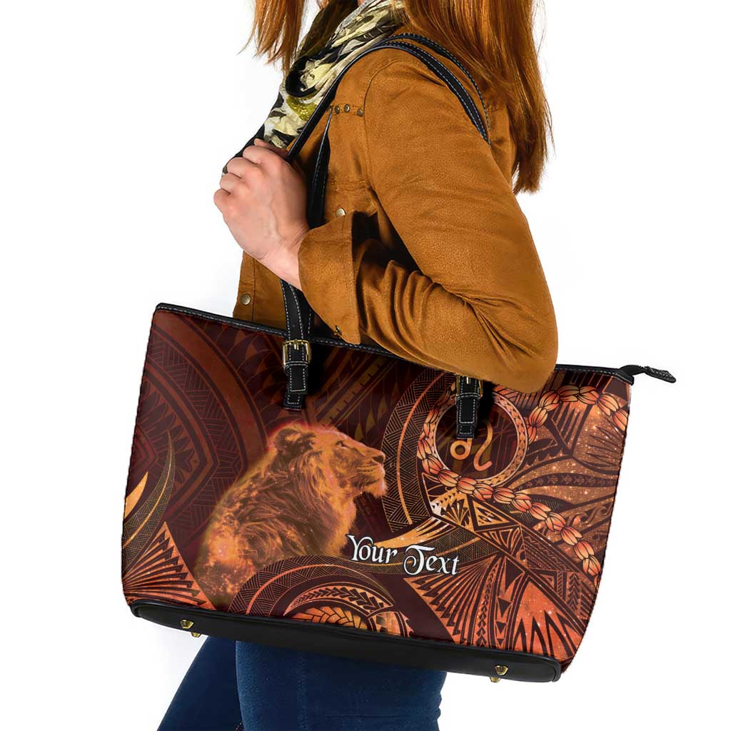 Personalised Polynesia Zodiac Leo Leather Tote Bag Galaxy Polynesian Pattern Chest Tattoo Style
