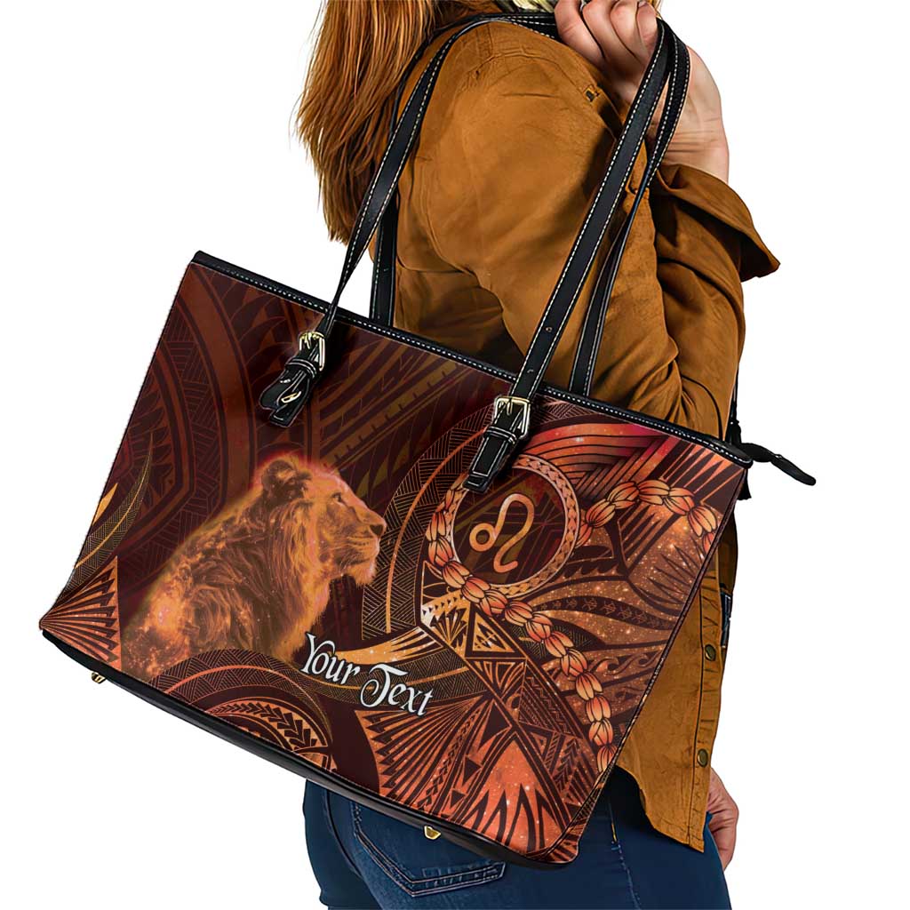 Personalised Polynesia Zodiac Leo Leather Tote Bag Galaxy Polynesian Pattern Chest Tattoo Style