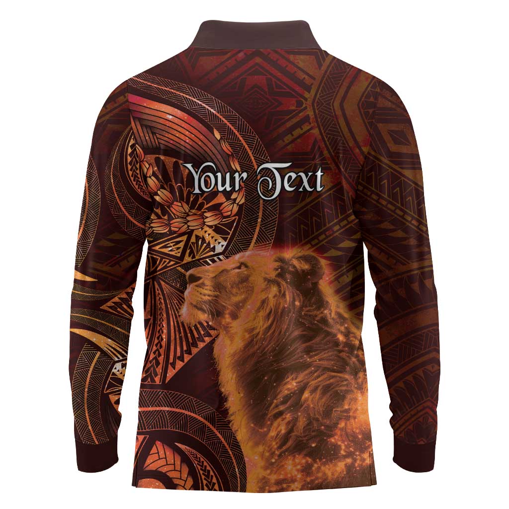 Personalised Polynesia Zodiac Leo Long Sleeve Polo Shirt Galaxy Polynesian Pattern Chest Tattoo Style